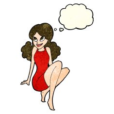 cartoon attractive woman posing with thought bubble N3