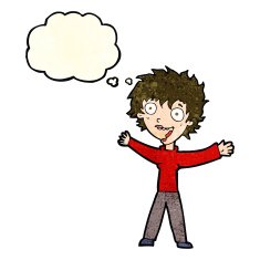 cartoon excited woman with thought bubble N37
