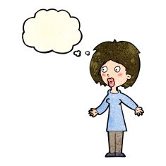 cartoon surprised woman with thought bubble N65