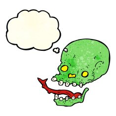 cartoon spooky skull with thought bubble N34