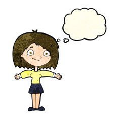 cartoon happy girl with thought bubble N21
