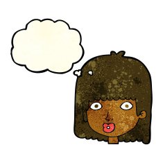 cartoon surprised woman with thought bubble N66