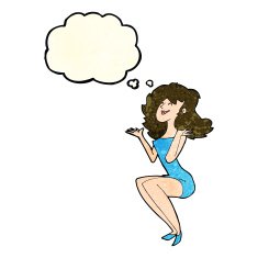 cartoon attractive woman sitting with thought bubble N3