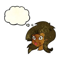 cartoon pretty surprised woman with thought bubble N2