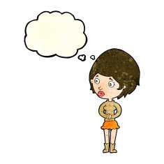 cartoon concerned woman with thought bubble N3
