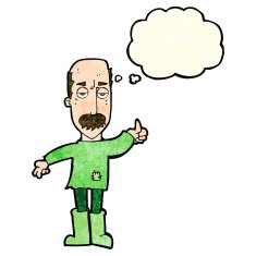 cartoon annoyed old man with thought bubble N17