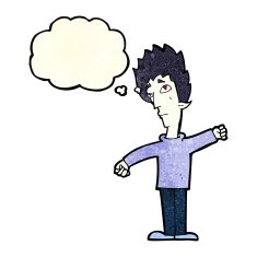 cartoon vampire man with thought bubble N31