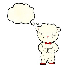 cartoon little polar bear with thought bubble N4