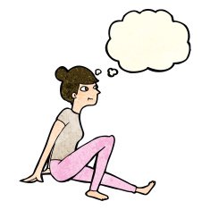 cartoon woman sitting with thought bubble N4