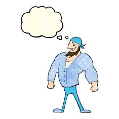 cartoon manly sailor man with thought bubble N2