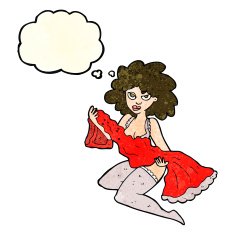 cartoon woman changing with thought bubble N3