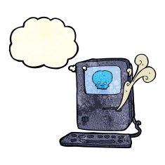 computer virus cartoon with thought bubble N2