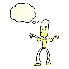 cartoon funny robot with thought bubble N17
