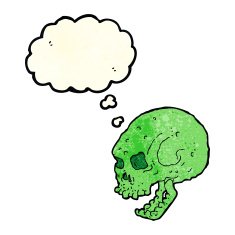 cartoon spooky skull with thought bubble N35