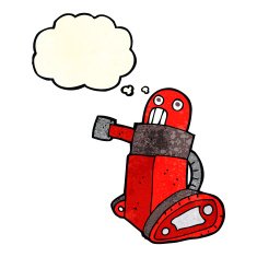 cartoon tank robot with thought bubble N2
