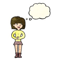 cartoon friendly woman with thought bubble N19