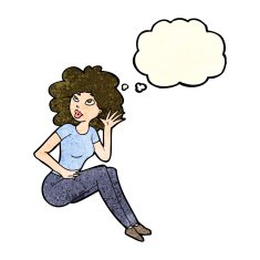 cartoon woman listening with thought bubble N3