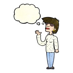 cartoon woman wearing spectacles with thought bubble N9