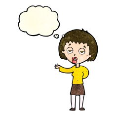 cartoon bored woman with thought bubble N9