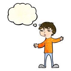 cartoon annoyed boy with thought bubble N10