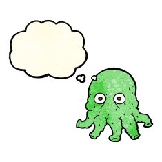 cartoon alien squid face with thought bubble N8