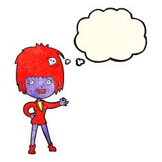cartoon vampire girl with thought bubble N59