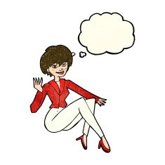 cartoon businesswoman sitting with thought bubble N3
