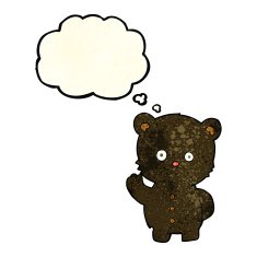 cartoon waving black bear cub with thought bubble N14