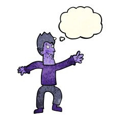 cartoon vampire with thought bubble N33