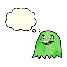 cartoon ghost with thought bubble N5