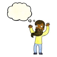 cartoon excited man with beard thought bubble N3