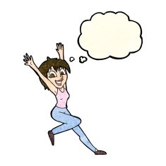 cartoon excited woman with thought bubble N38