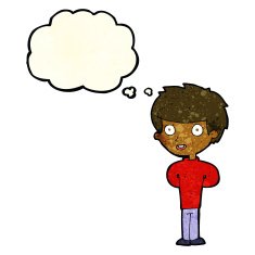 cartoon happy boy with thought bubble N58