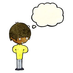 cartoon nervous boy with thought bubble N3