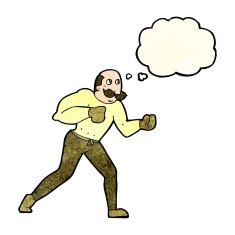 cartoon retro boxer man with thought bubble N3