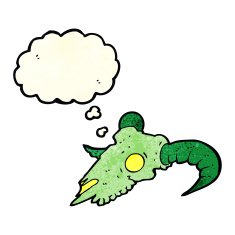 cartoon magic ram skull with thought bubble N2