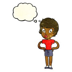 cartoon woman with hands on hips thought bubble N56