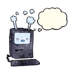 cartoon old computer with thought bubble N5