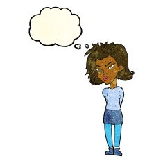 cartoon woman with thought bubble N7