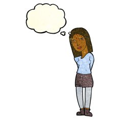 cartoon woman waiting with thought bubble N5