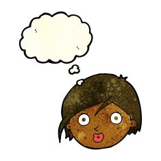 cartoon surprised female face with thought bubble N16