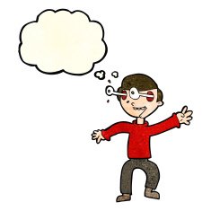 cartoon amazed boy with thought bubble N6