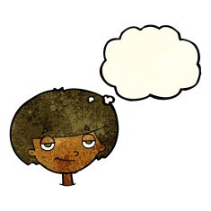 cartoon smug looking boy with thought bubble N3