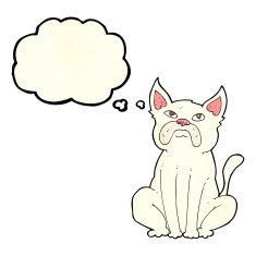 cartoon grumpy little dog with thought bubble N2
