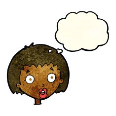 cartoon surprised female face with thought bubble N17