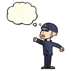 cartoon security guy with thought bubble N3