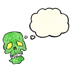 cartoon skull with thought bubble N9