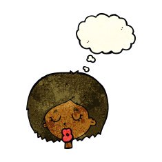 cartoon woman with eyes closed thought bubble