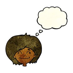 cartoon happy female face with thought bubble N51
