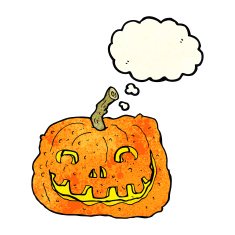 cartoon pumpkin with thought bubble N6